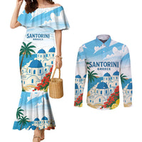 Greece Santorini Personalized Couples Matching Mermaid Dress and Long Sleeve Button Shirt Greek Island Blue Dome Architecture Art