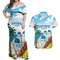 Greece Santorini Personalized Couples Matching Off Shoulder Maxi Dress and Hawaiian Shirt Greek Island Blue Dome Architecture Art