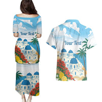 Greece Santorini Personalized Couples Matching Puletasi and Hawaiian Shirt Greek Island Blue Dome Architecture Art
