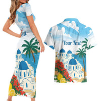 Greece Santorini Personalized Couples Matching Short Sleeve Bodycon Dress and Hawaiian Shirt Greek Island Blue Dome Architecture Art