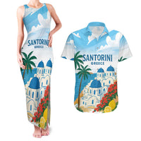 Greece Santorini Personalized Couples Matching Tank Maxi Dress and Hawaiian Shirt Greek Island Blue Dome Architecture Art