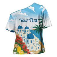 Greece Santorini Personalized Cross Shoulder Shirt Greek Island Blue Dome Architecture Art