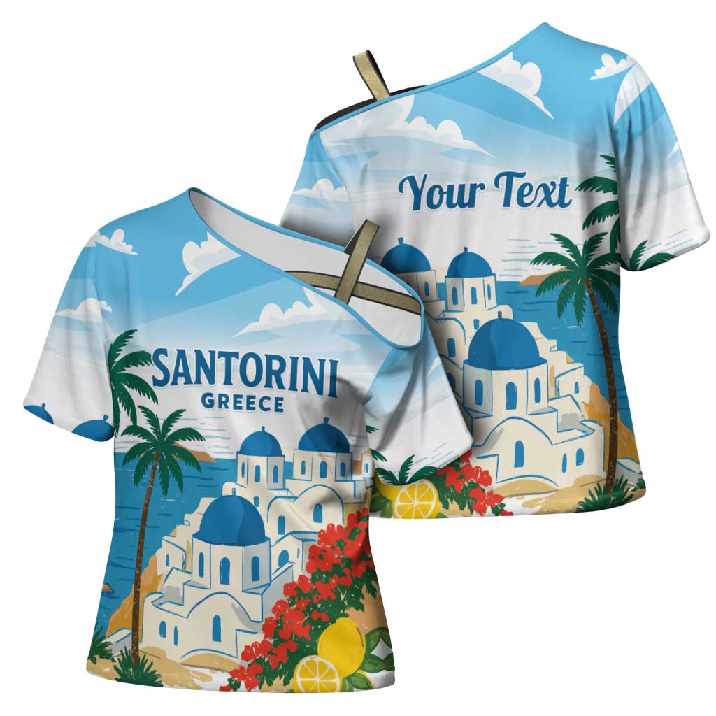 Greece Santorini Personalized Cross Shoulder Shirt Greek Island Blue Dome Architecture Art