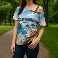 Greece Santorini Personalized Cross Shoulder Shirt Greek Island Blue Dome Architecture Art