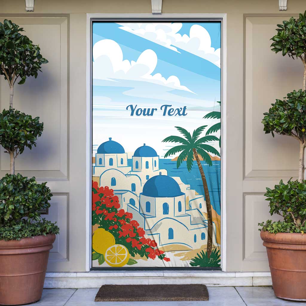 Greece Santorini Personalized Door Cover Greek Island Blue Dome Architecture Art