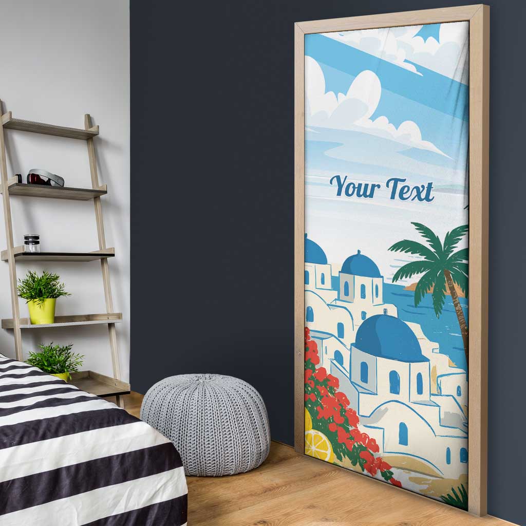 Greece Santorini Personalized Door Cover Greek Island Blue Dome Architecture Art