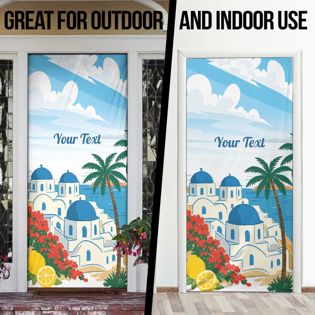 Greece Santorini Personalized Door Cover Greek Island Blue Dome Architecture Art