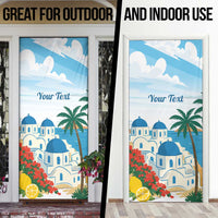 Greece Santorini Personalized Door Cover Greek Island Blue Dome Architecture Art
