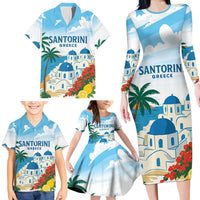Greece Santorini Personalized Family Matching Long Sleeve Bodycon Dress and Hawaiian Shirt Greek Island Blue Dome Architecture Art