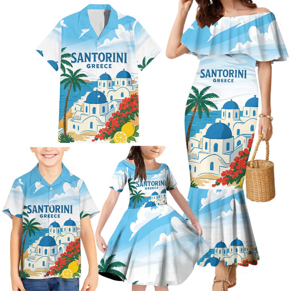 Greece Santorini Personalized Family Matching Mermaid Dress and Hawaiian Shirt Greek Island Blue Dome Architecture Art