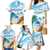 Greece Santorini Personalized Family Matching Mermaid Dress and Hawaiian Shirt Greek Island Blue Dome Architecture Art