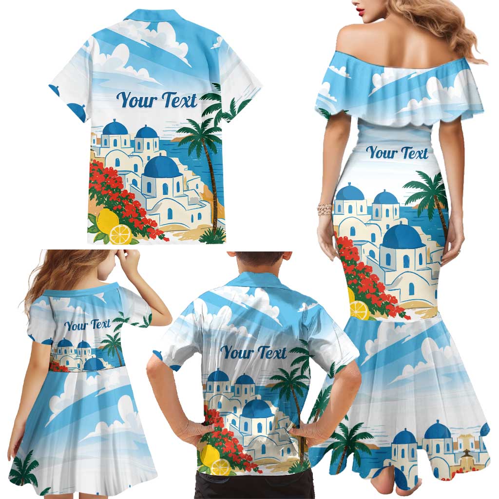 Greece Santorini Personalized Family Matching Mermaid Dress and Hawaiian Shirt Greek Island Blue Dome Architecture Art