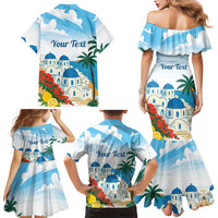Greece Santorini Personalized Family Matching Mermaid Dress and Hawaiian Shirt Greek Island Blue Dome Architecture Art