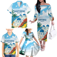 Greece Santorini Personalized Family Matching Off The Shoulder Long Sleeve Dress and Hawaiian Shirt Greek Island Blue Dome Architecture Art