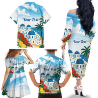 Greece Santorini Personalized Family Matching Off The Shoulder Long Sleeve Dress and Hawaiian Shirt Greek Island Blue Dome Architecture Art