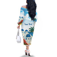 Greece Santorini Personalized Family Matching Off The Shoulder Long Sleeve Dress and Hawaiian Shirt Greek Island Blue Dome Architecture Art