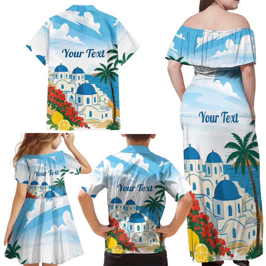 Greece Santorini Personalized Family Matching Off Shoulder Maxi Dress and Hawaiian Shirt Greek Island Blue Dome Architecture Art