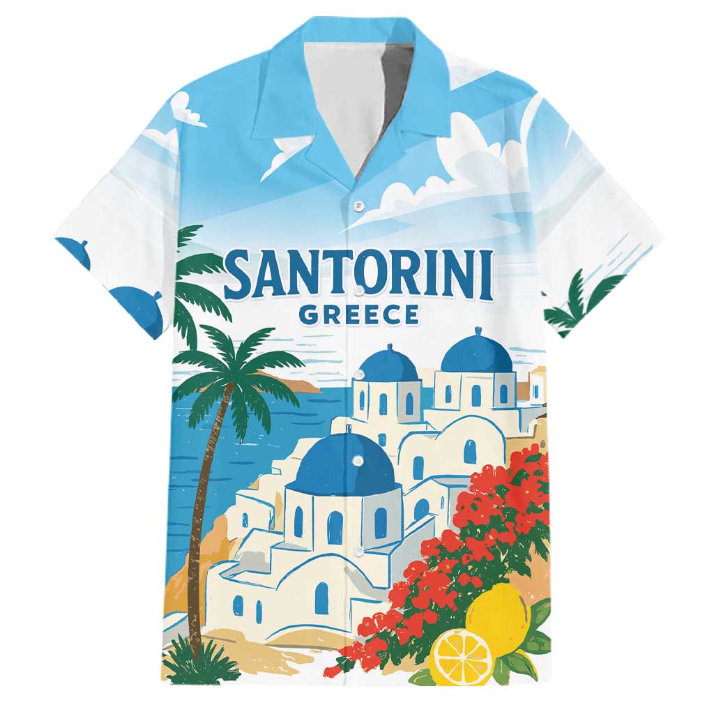 Greece Santorini Personalized Family Matching Off Shoulder Maxi Dress and Hawaiian Shirt Greek Island Blue Dome Architecture Art