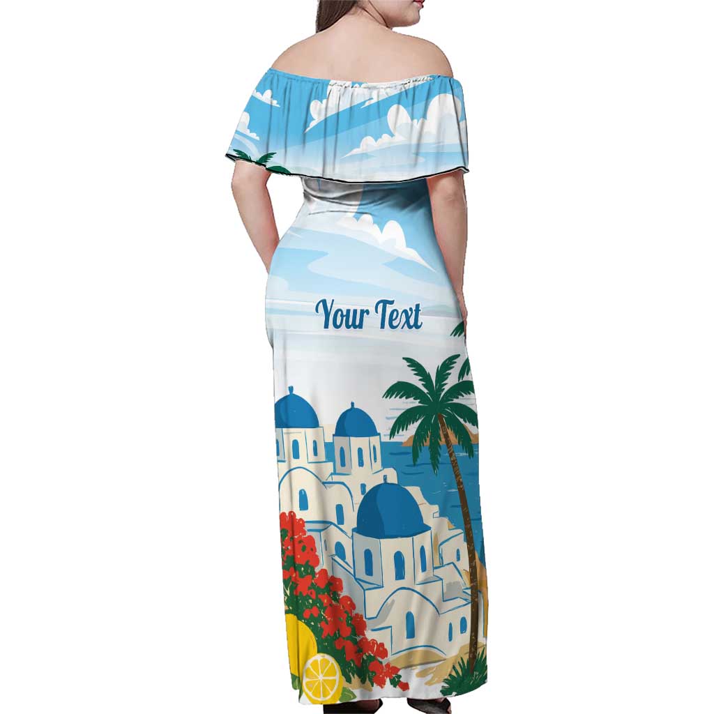 Greece Santorini Personalized Family Matching Off Shoulder Maxi Dress and Hawaiian Shirt Greek Island Blue Dome Architecture Art