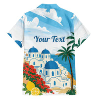 Greece Santorini Personalized Family Matching Off Shoulder Short Dress and Hawaiian Shirt Greek Island Blue Dome Architecture Art