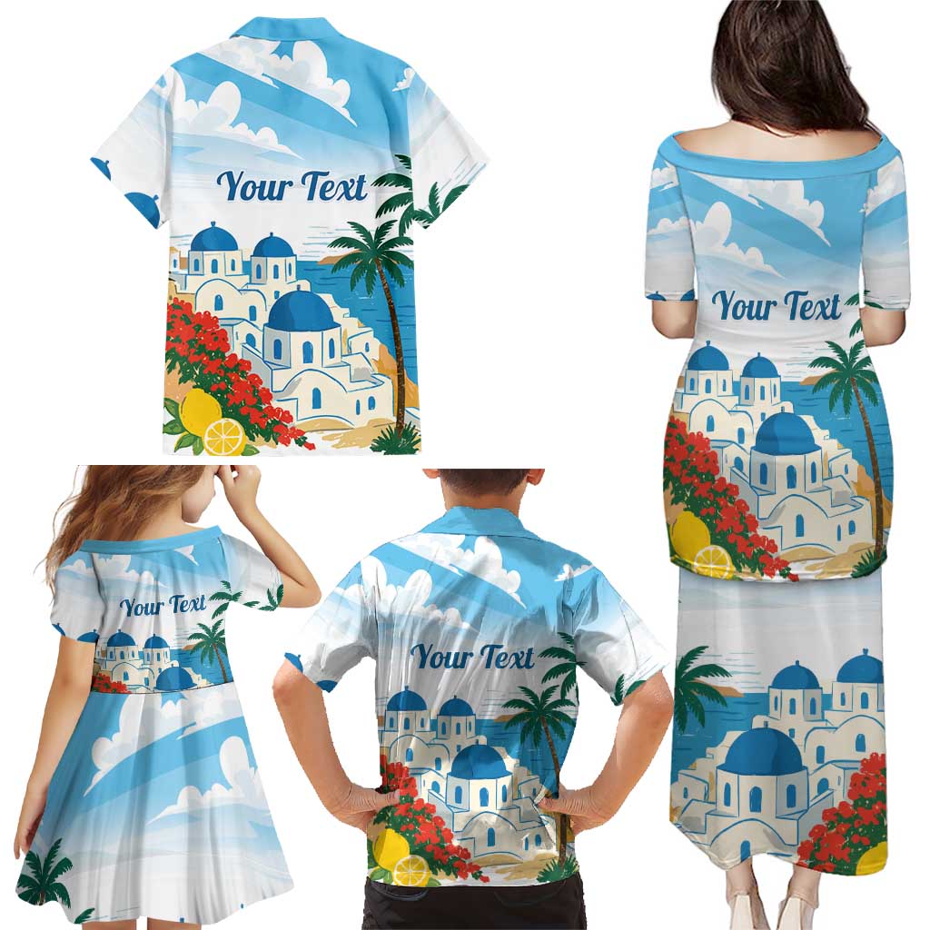 Greece Santorini Personalized Family Matching Puletasi and Hawaiian Shirt Greek Island Blue Dome Architecture Art