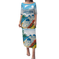 Greece Santorini Personalized Family Matching Puletasi and Hawaiian Shirt Greek Island Blue Dome Architecture Art