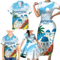 Greece Santorini Personalized Family Matching Short Sleeve Bodycon Dress and Hawaiian Shirt Greek Island Blue Dome Architecture Art
