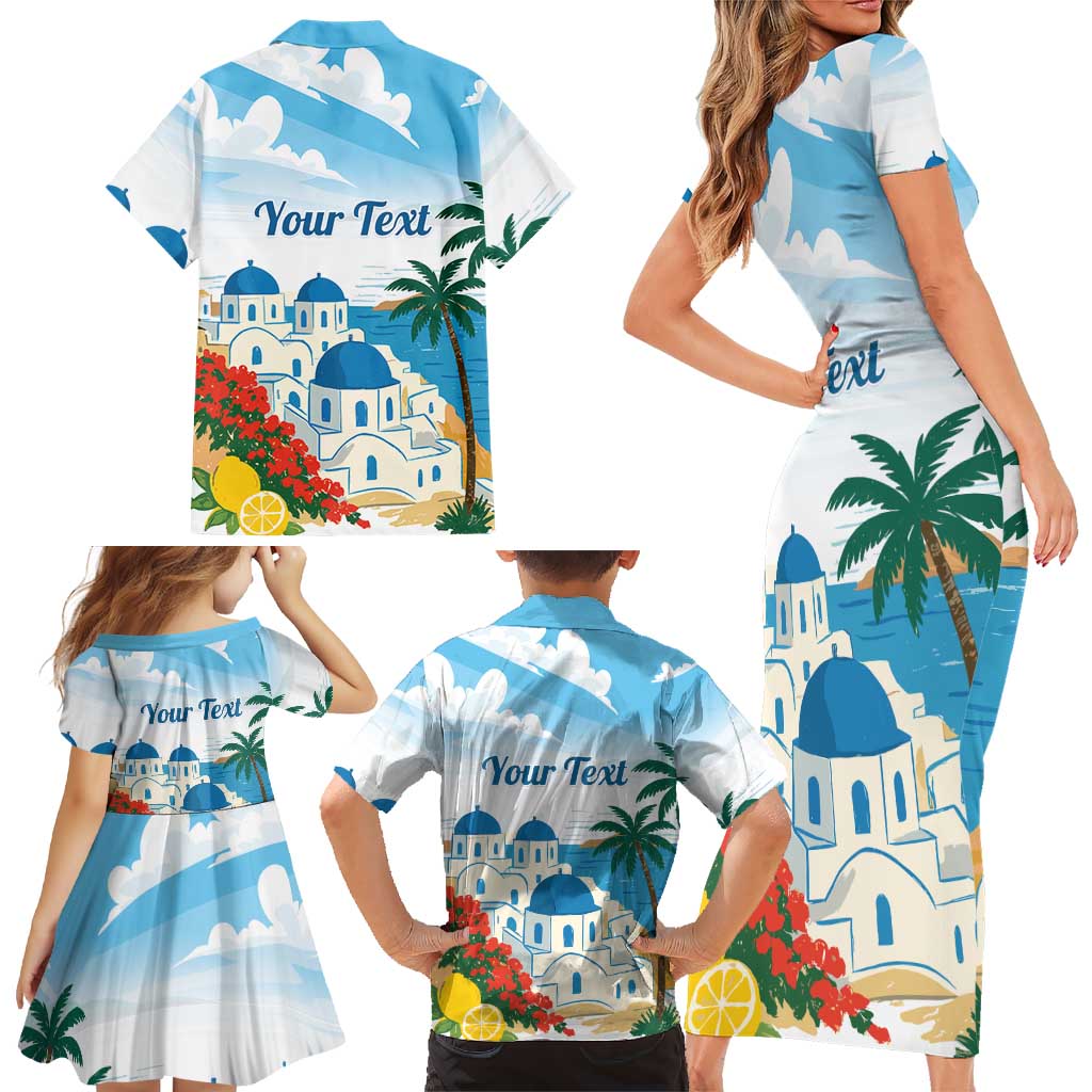 Greece Santorini Personalized Family Matching Short Sleeve Bodycon Dress and Hawaiian Shirt Greek Island Blue Dome Architecture Art
