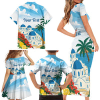 Greece Santorini Personalized Family Matching Short Sleeve Bodycon Dress and Hawaiian Shirt Greek Island Blue Dome Architecture Art