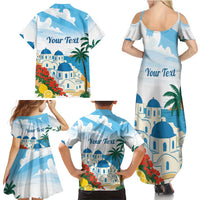 Greece Santorini Personalized Family Matching Summer Maxi Dress and Hawaiian Shirt Greek Island Blue Dome Architecture Art