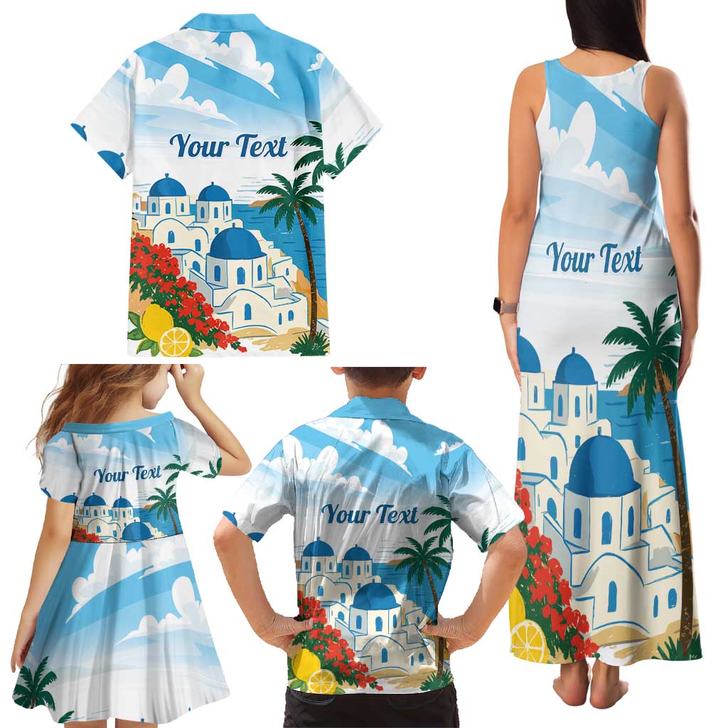 Greece Santorini Personalized Family Matching Tank Maxi Dress and Hawaiian Shirt Greek Island Blue Dome Architecture Art