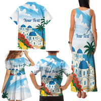 Greece Santorini Personalized Family Matching Tank Maxi Dress and Hawaiian Shirt Greek Island Blue Dome Architecture Art