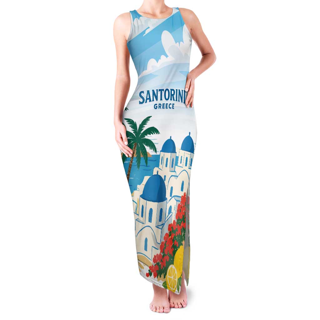 Greece Santorini Personalized Family Matching Tank Maxi Dress and Hawaiian Shirt Greek Island Blue Dome Architecture Art