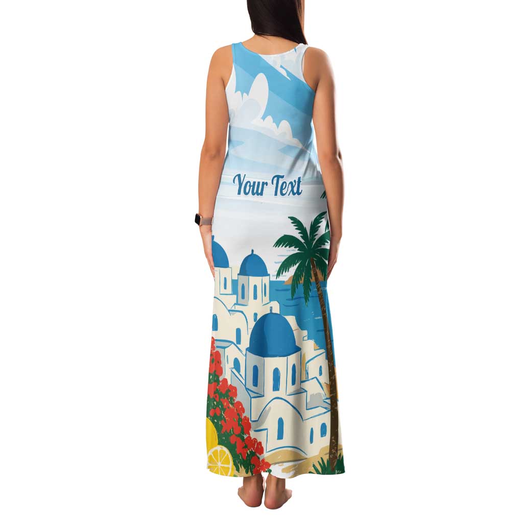 Greece Santorini Personalized Family Matching Tank Maxi Dress and Hawaiian Shirt Greek Island Blue Dome Architecture Art