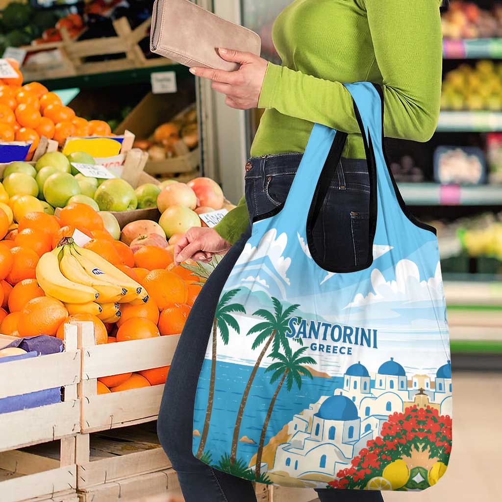 Greece Santorini Grocery Bag Greek Island Blue Dome Architecture Art