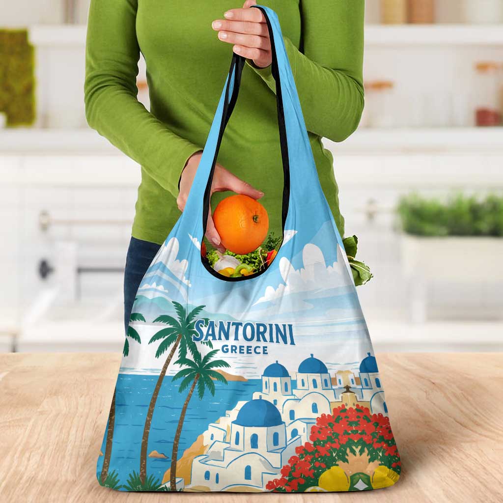 Greece Santorini Grocery Bag Greek Island Blue Dome Architecture Art