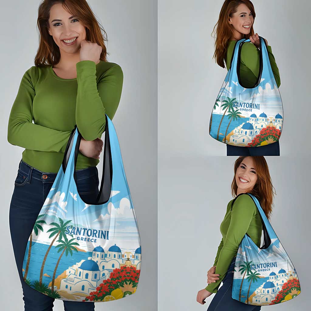 Greece Santorini Grocery Bag Greek Island Blue Dome Architecture Art