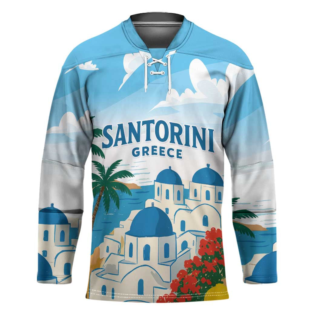 Greece Santorini Personalized Hockey Jersey Greek Island Blue Dome Architecture Art