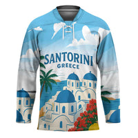 Greece Santorini Personalized Hockey Jersey Greek Island Blue Dome Architecture Art
