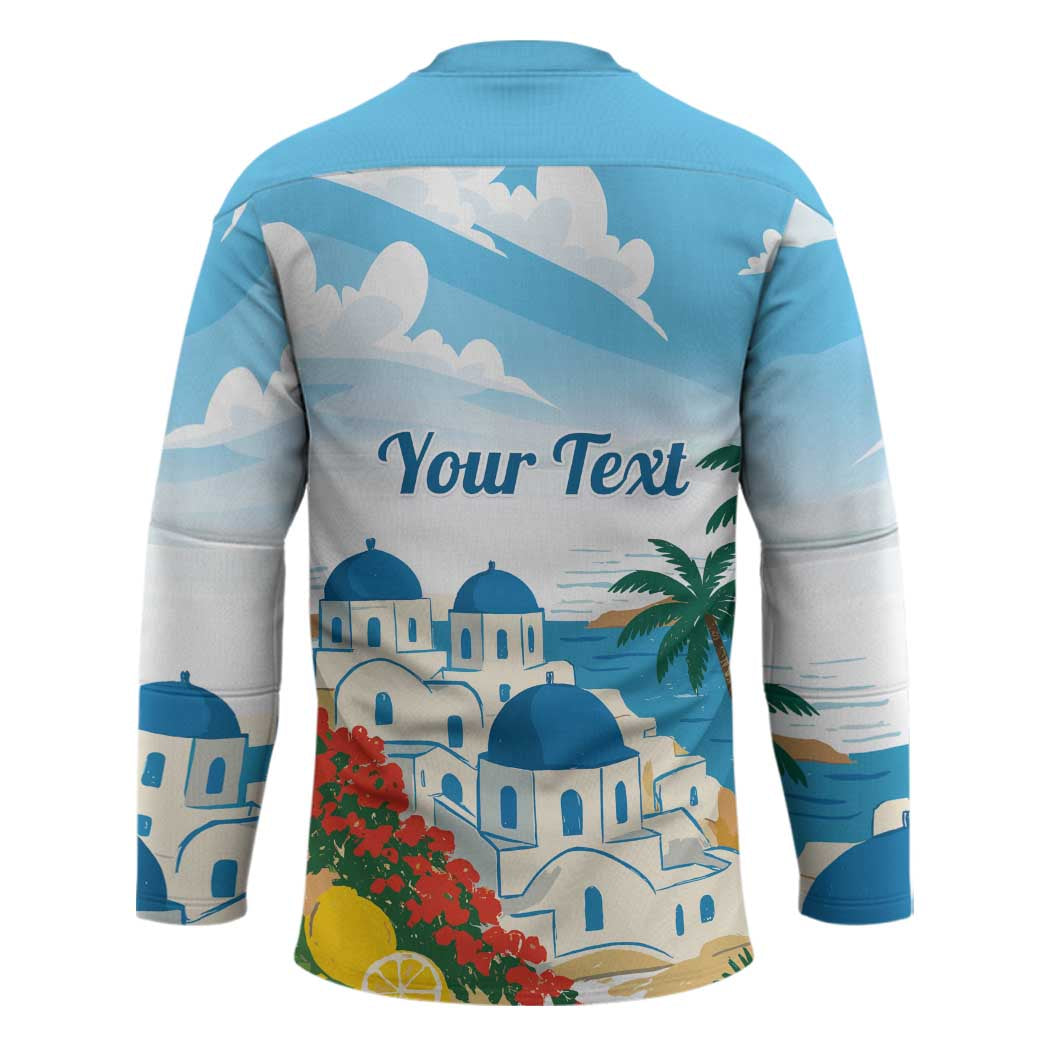 Greece Santorini Personalized Hockey Jersey Greek Island Blue Dome Architecture Art