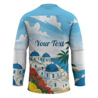 Greece Santorini Personalized Hockey Jersey Greek Island Blue Dome Architecture Art