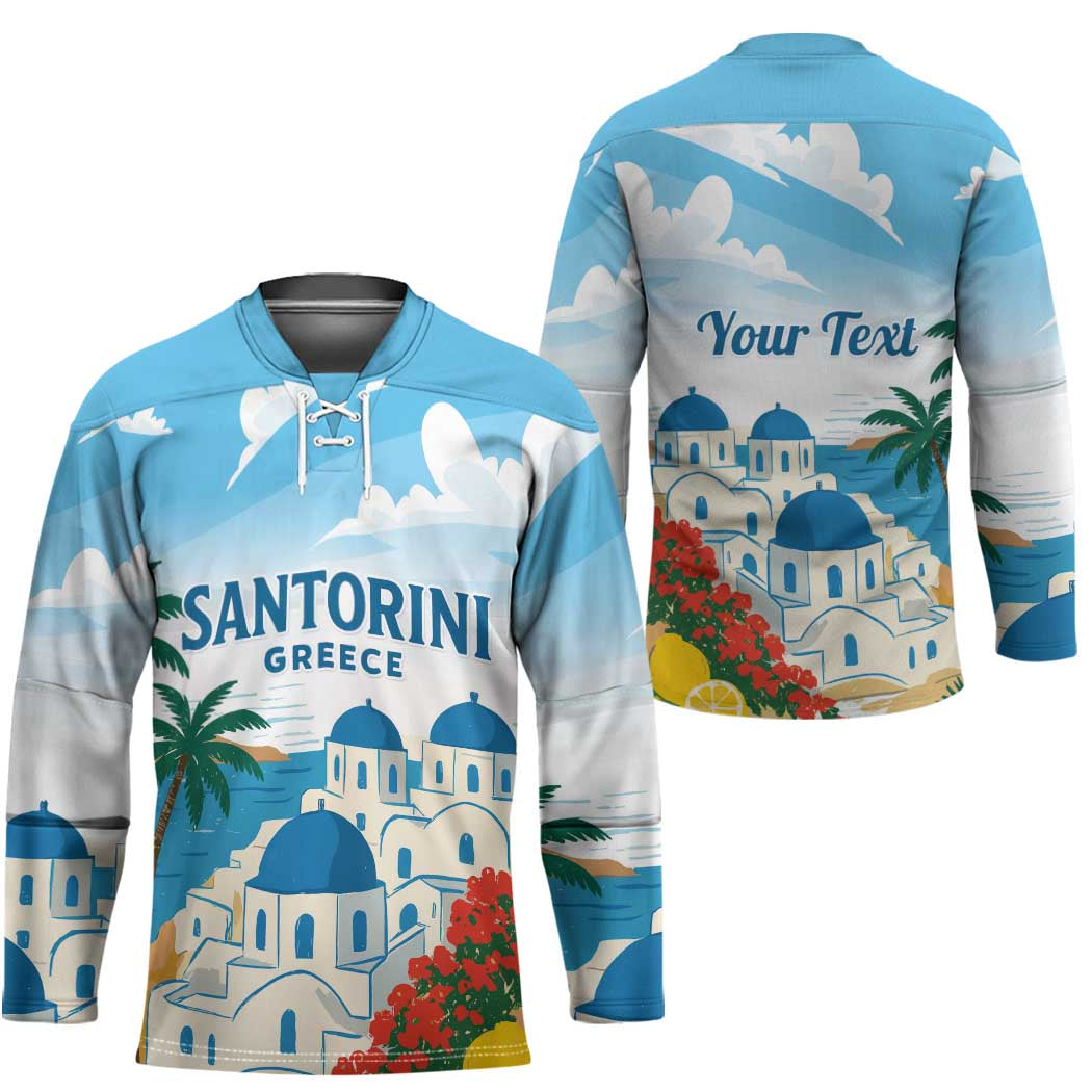 Greece Santorini Personalized Hockey Jersey Greek Island Blue Dome Architecture Art