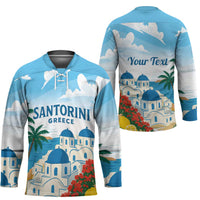 Greece Santorini Personalized Hockey Jersey Greek Island Blue Dome Architecture Art