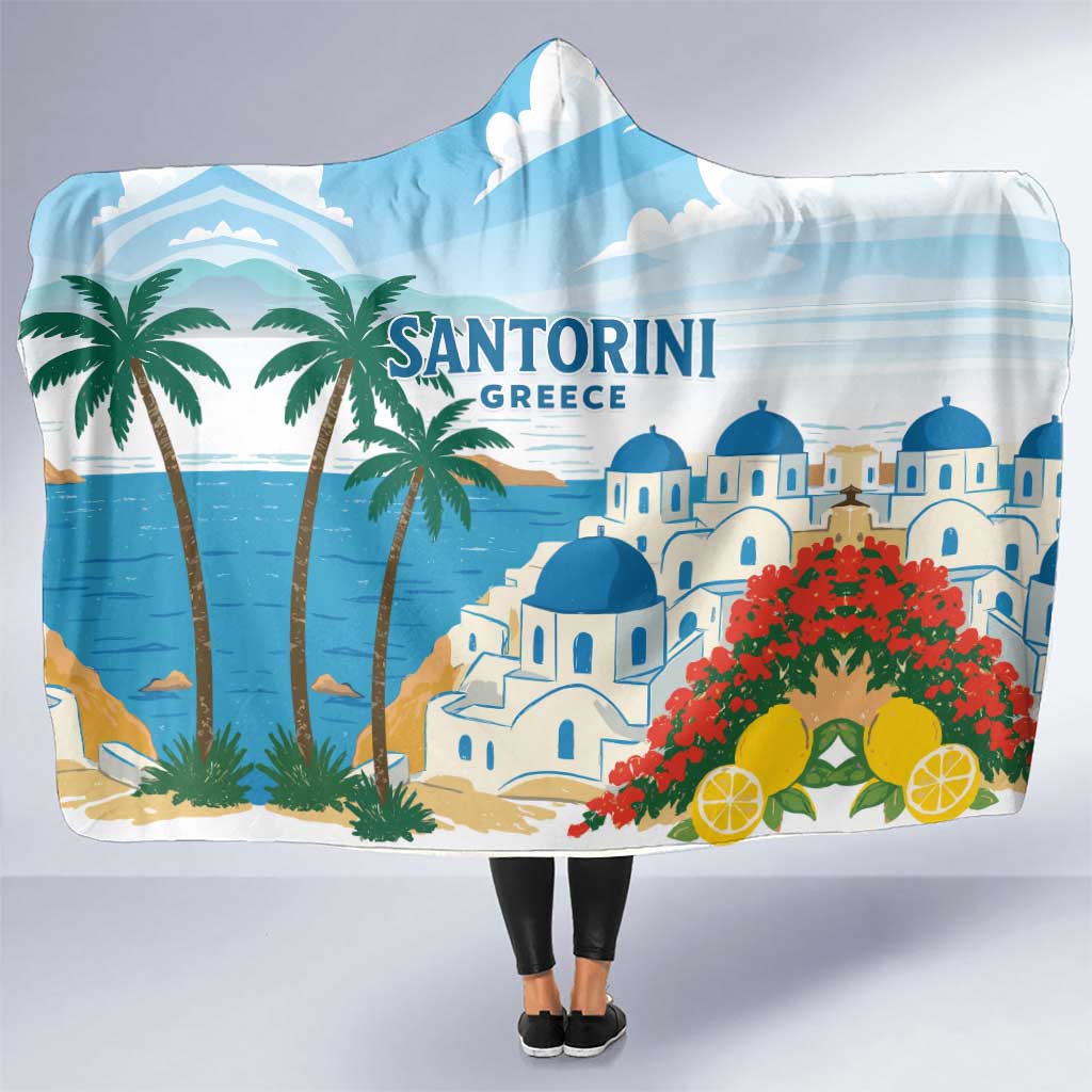 Greece Santorini Hooded Blanket Greek Island Blue Dome Architecture Art