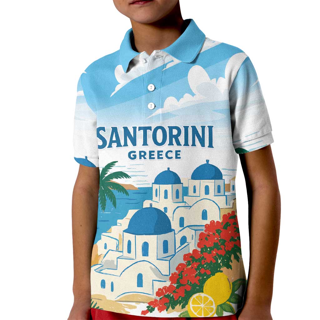 Greece Santorini Personalized Kid Polo Shirt Greek Island Blue Dome Architecture Art
