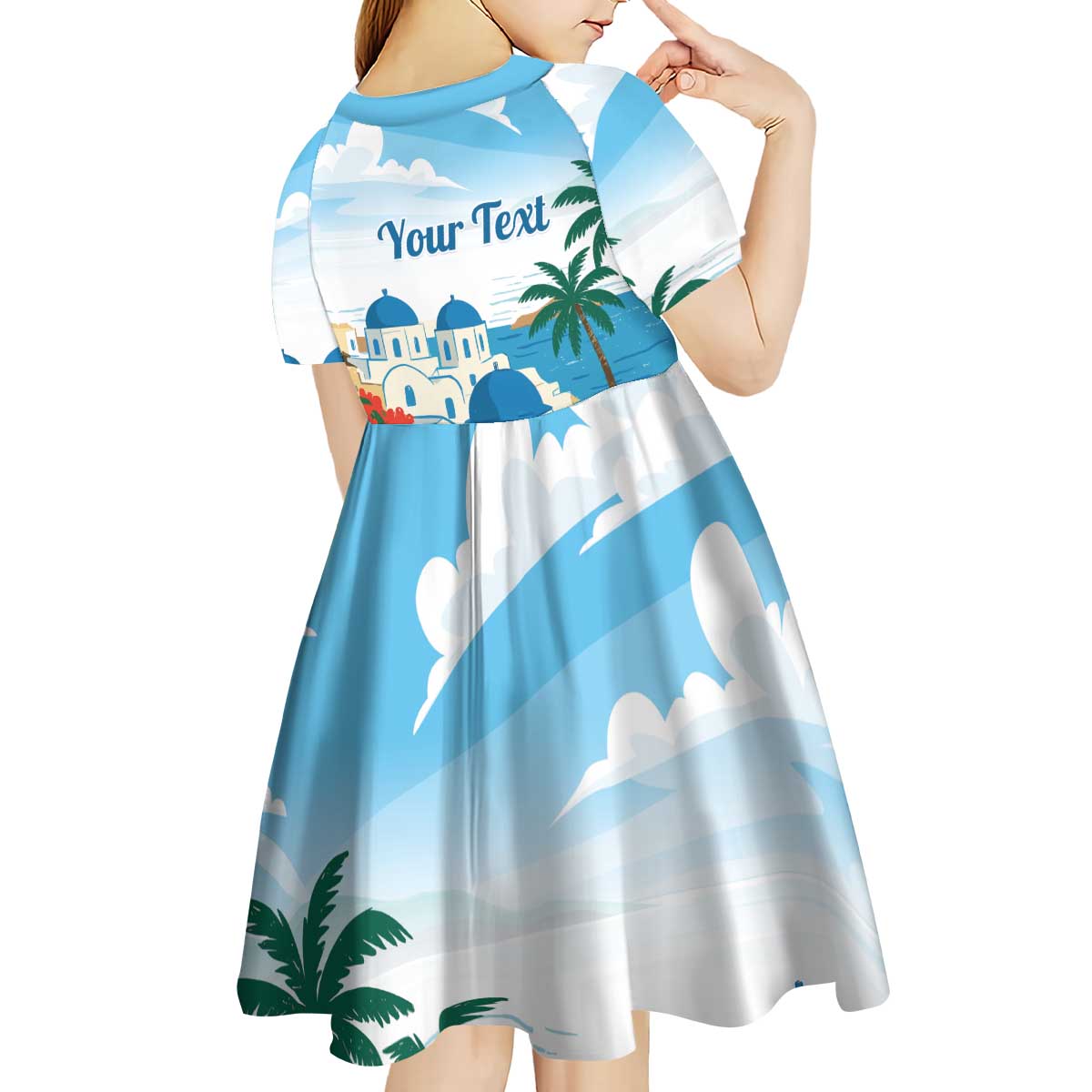 Greece Santorini Personalized Kid Short Sleeve Dress Greek Island Blue Dome Architecture Art