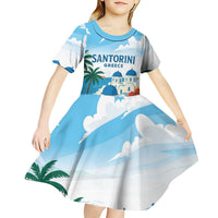 Greece Santorini Personalized Kid Short Sleeve Dress Greek Island Blue Dome Architecture Art