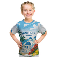 Greece Santorini Personalized Kid T Shirt Greek Island Blue Dome Architecture Art