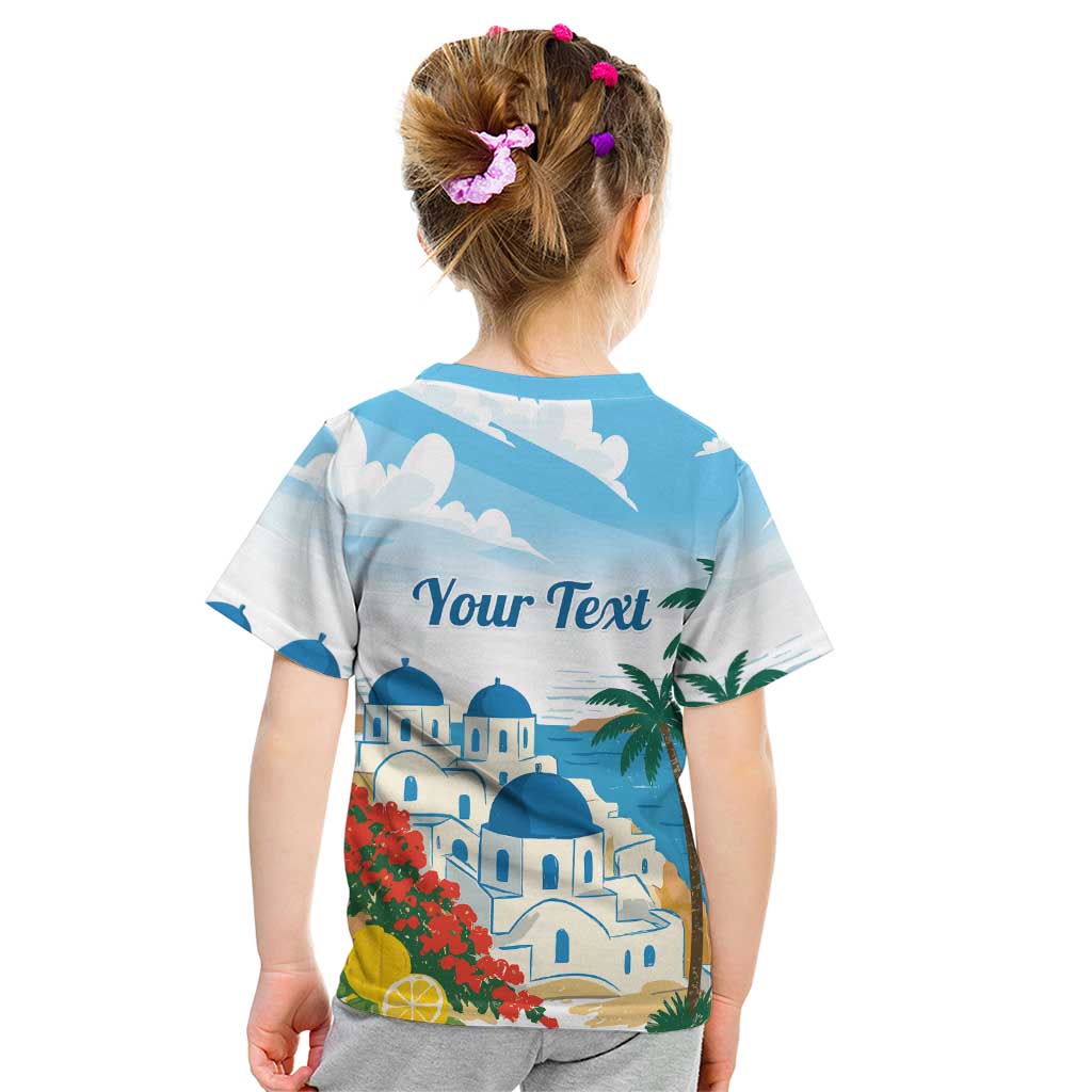 Greece Santorini Personalized Kid T Shirt Greek Island Blue Dome Architecture Art