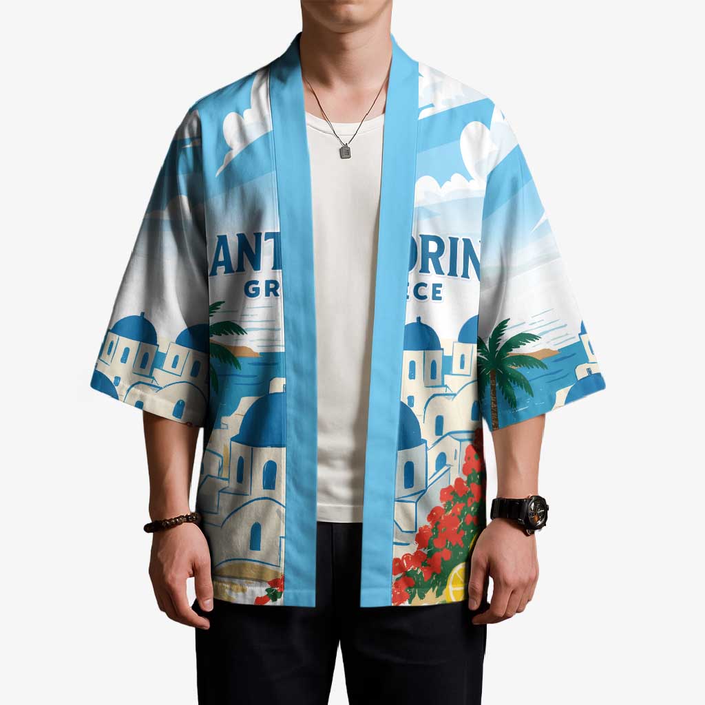 Greece Santorini Personalized Kimono Greek Island Blue Dome Architecture Art